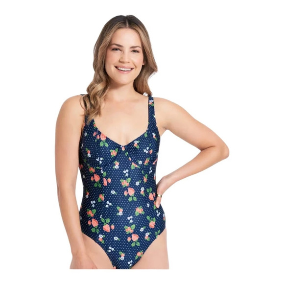 ModCloth Womens Brandy One Piece Swimsuit Underwire Fruity Polka Dot Navy Size M - Picture 1 of 10